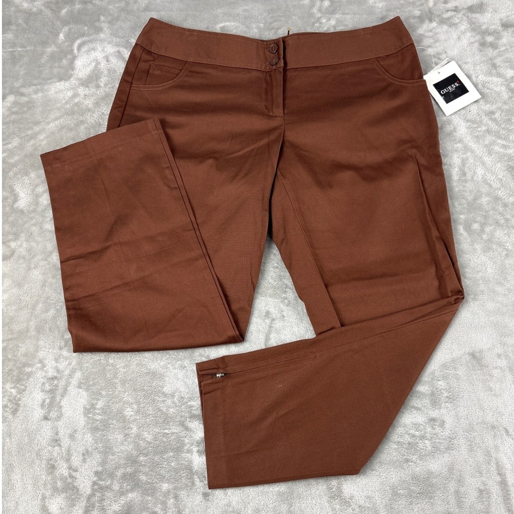 GUESS Jeans Brown Straight Leg Trousers Ankle Zip Stretch Pants Size 30 NEW
